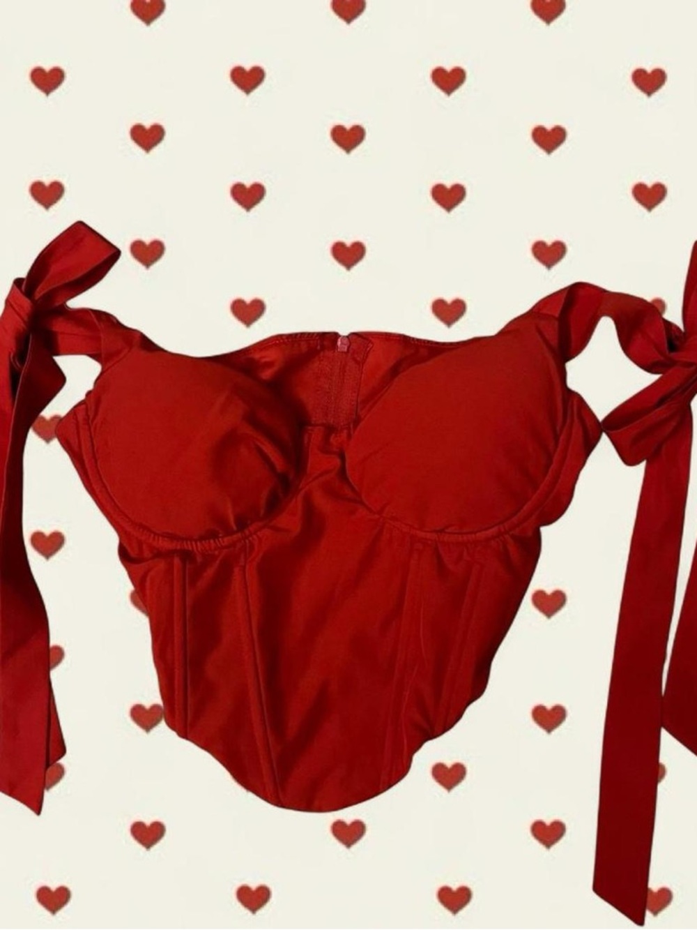 Red Satin Corset Bustier with Tie Straps